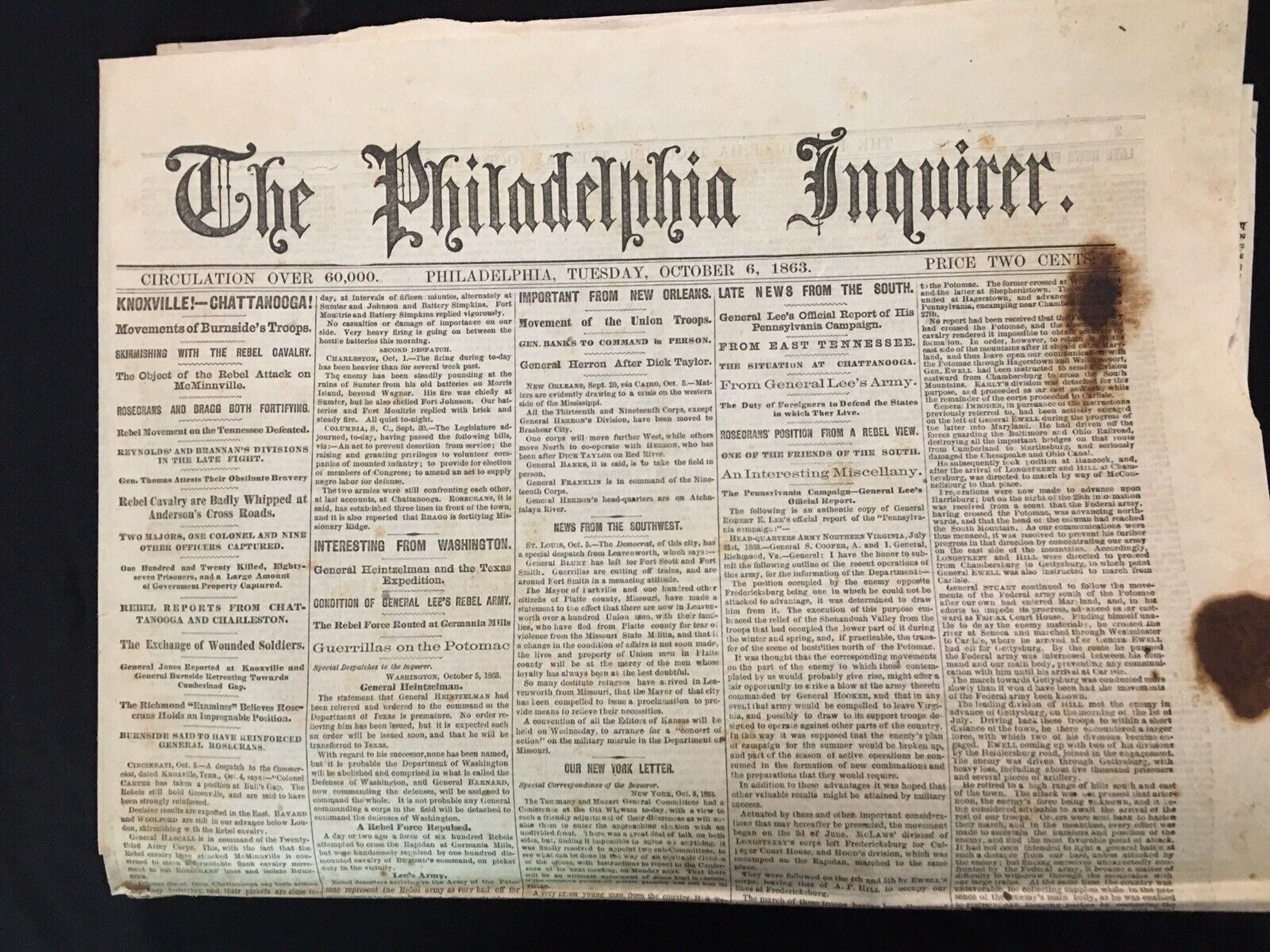 Robert E Lee Official Report Gettysburg 1863 Civil War-Philadelphia Newspaper