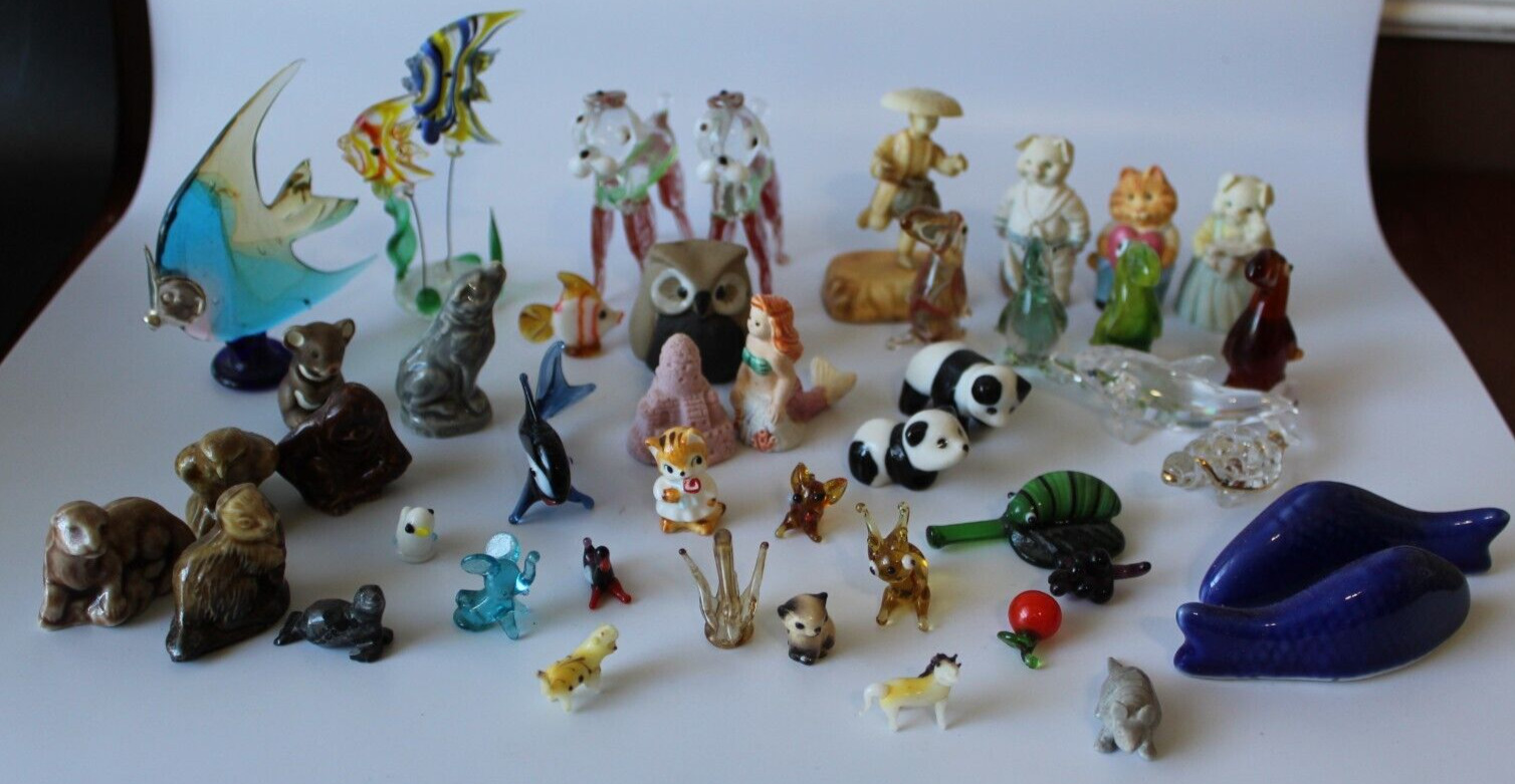 Vintage Lot 45 Assorted Miniature Hand Blown Colored Glass Animal Figurines