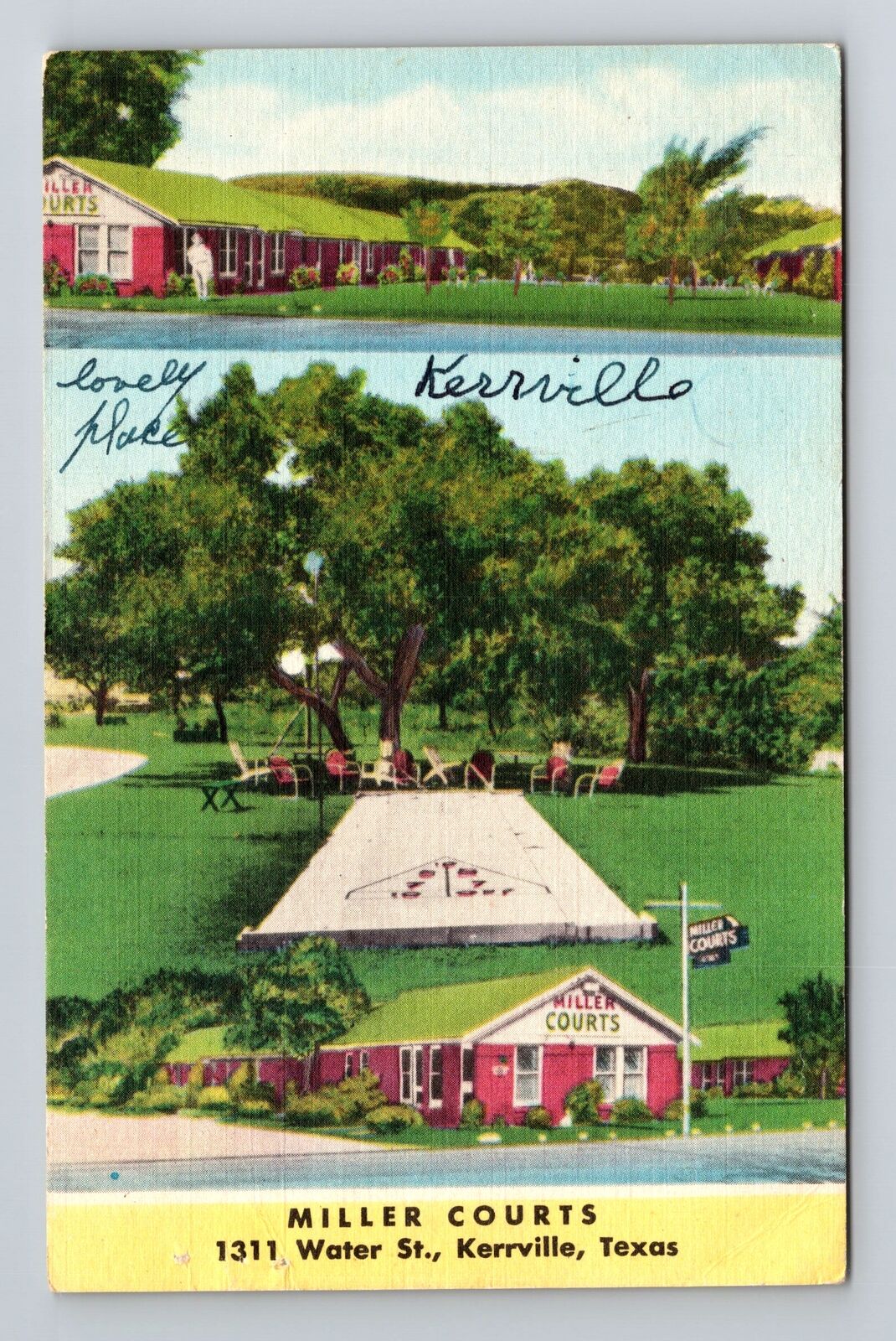 Kerrville TX-Texas, Miller Courts, Advertising, Antique Vintage Postcard