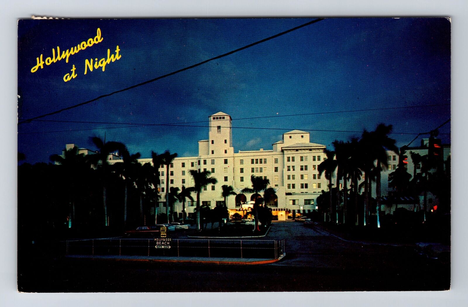 Hollywood FL-Florida, Hollywood Beach Hotel at Night, Vintage c1966 Postcard