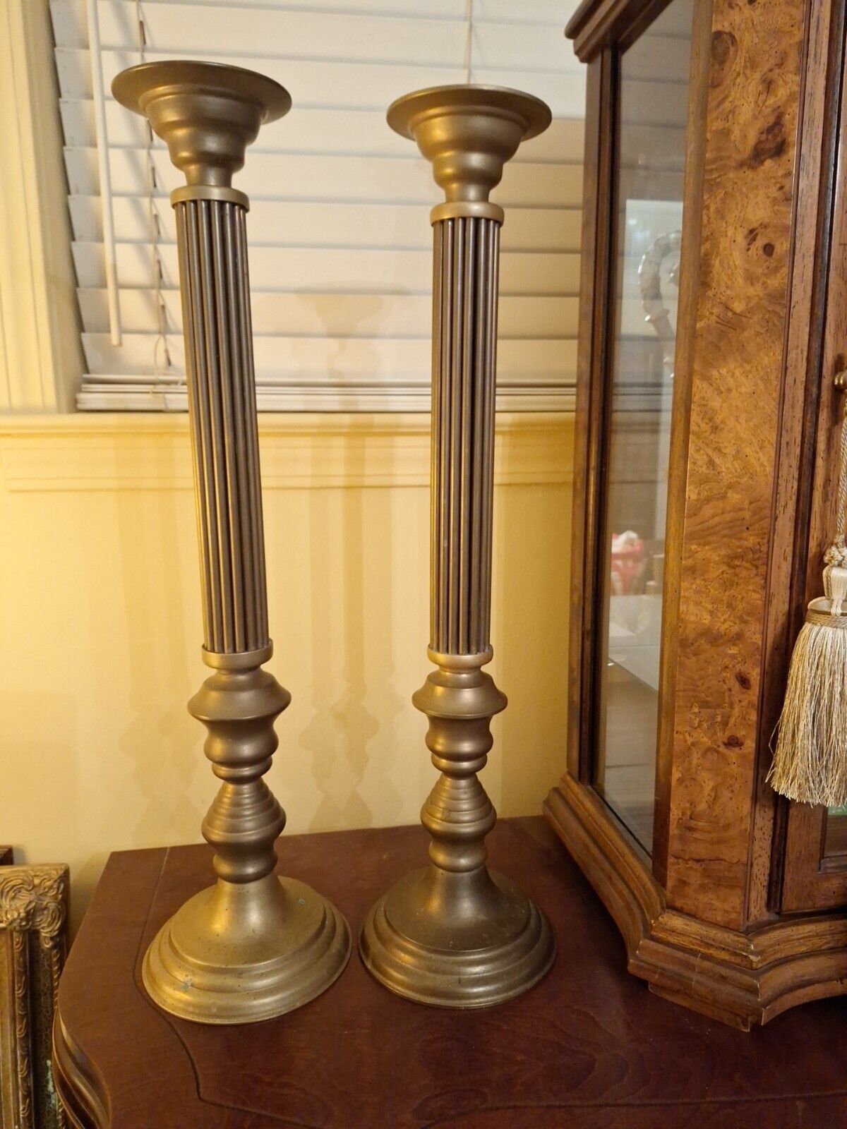 Pair Fine Vintage of unusually tall 24-inch  solid brass candlesticks