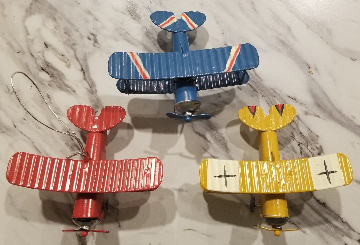 3pcs Retro Handmade Metal Work Classic Fighter Biplane Hanging Ornaments Set