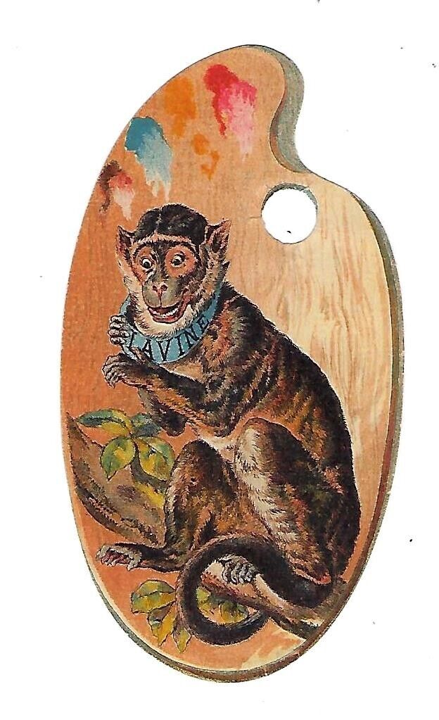 c1887 Trade Card Hartford Chemical Co., Lavine - Die cut Palette, Monkey in Tree