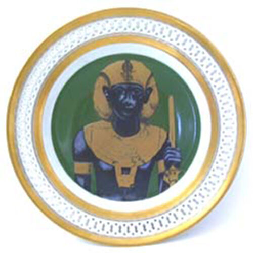 RARE Bing & Grondahl (Egypt) Pharaoh in Battle- Gold Leaf Plate 8 1/2 in DENMARK