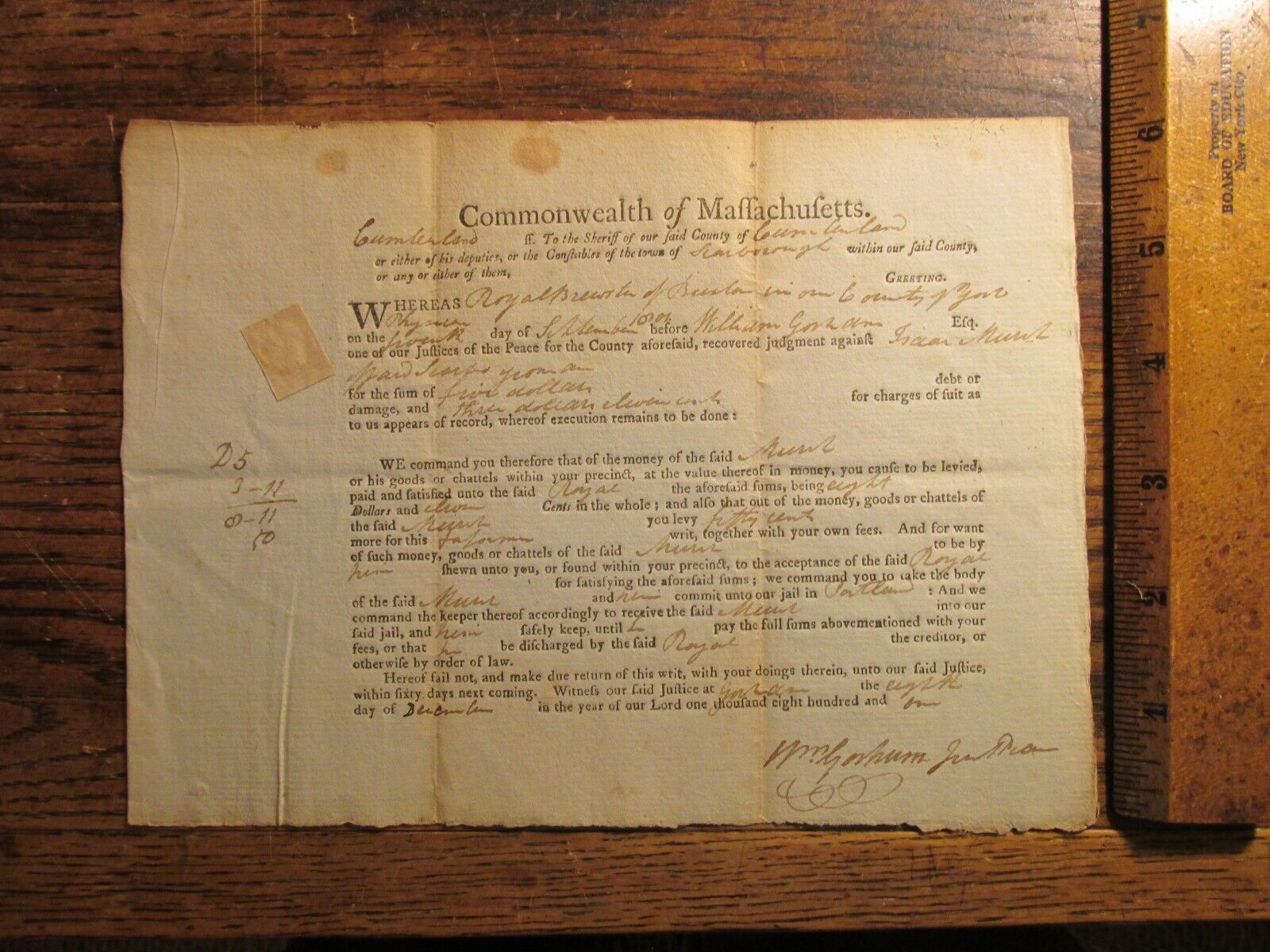 Antique Ephemera 1801 MA Document Scarborough ME Pre Statehood Maine R Brewster
