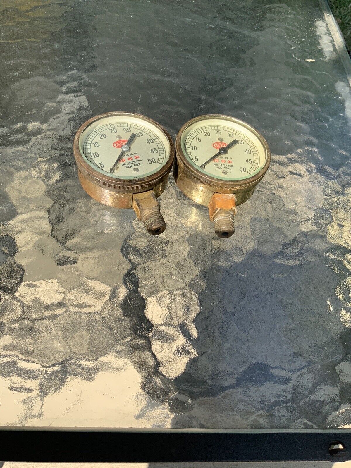2 Vintage Airco Air Reduction Sales Co New York Brass Gauge Industrial Steampunk