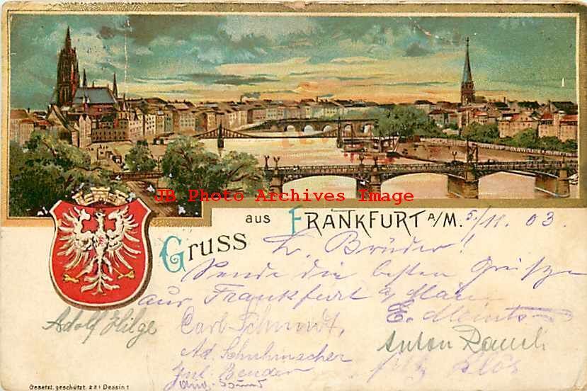 Germany, Frankfurt, Gruss aus Frankfort, Litho, Coat of Arms, Stamp, UDB, 1903
