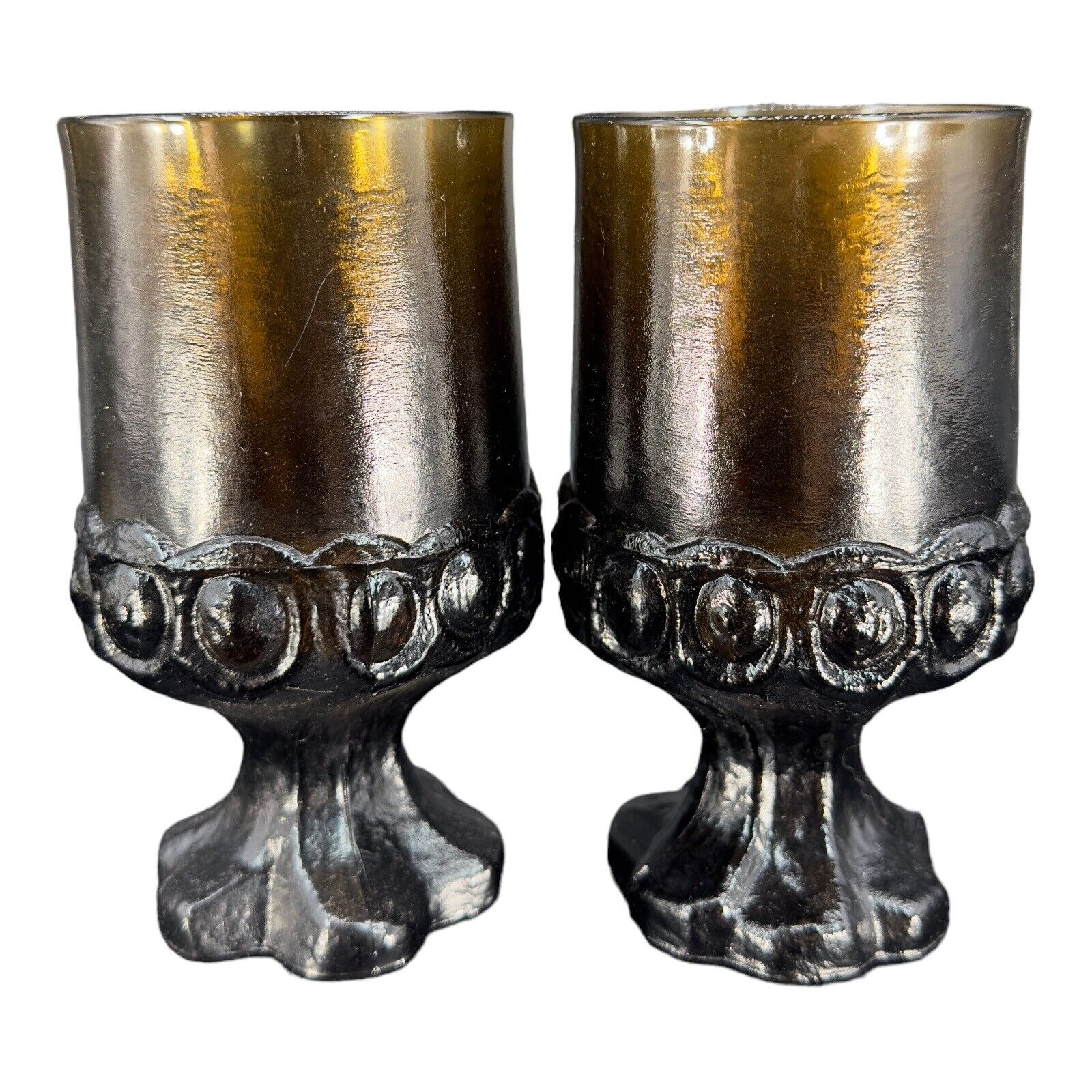 Vintage Tiffin Franciscan Madeira Brown Smoke Tumbler Glasses set 2 Goblets