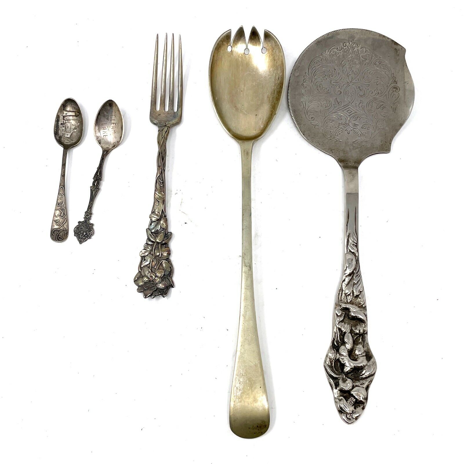 Vintage Home & Kitchen Tea Spoons & Serrated Edge Server & Fork, Set of 5