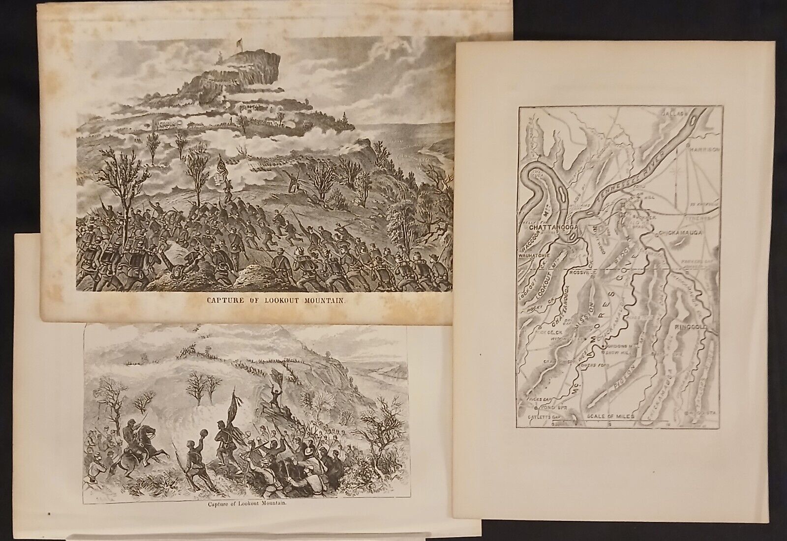 Print/Map/Lithograph Dated 1865 Civil War Prints Feat. Battle Of Lookout Mt.
