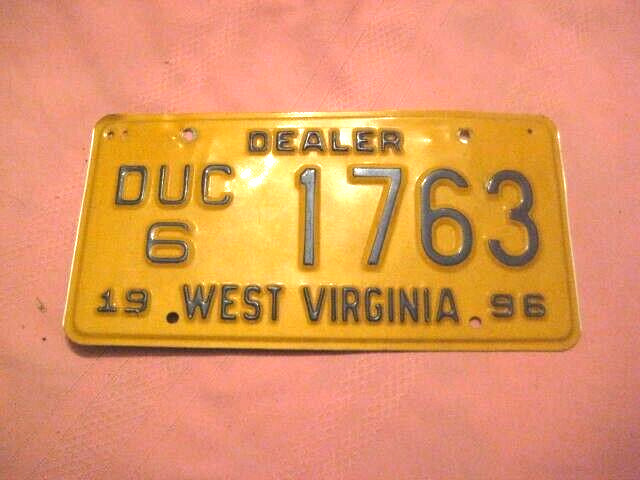 1996 West Virginia Dealer License Plate Tag Original