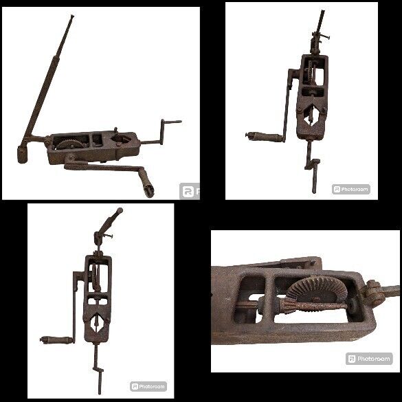 Rare Antique Hand Crank Drill Press  cast iron 19th Century