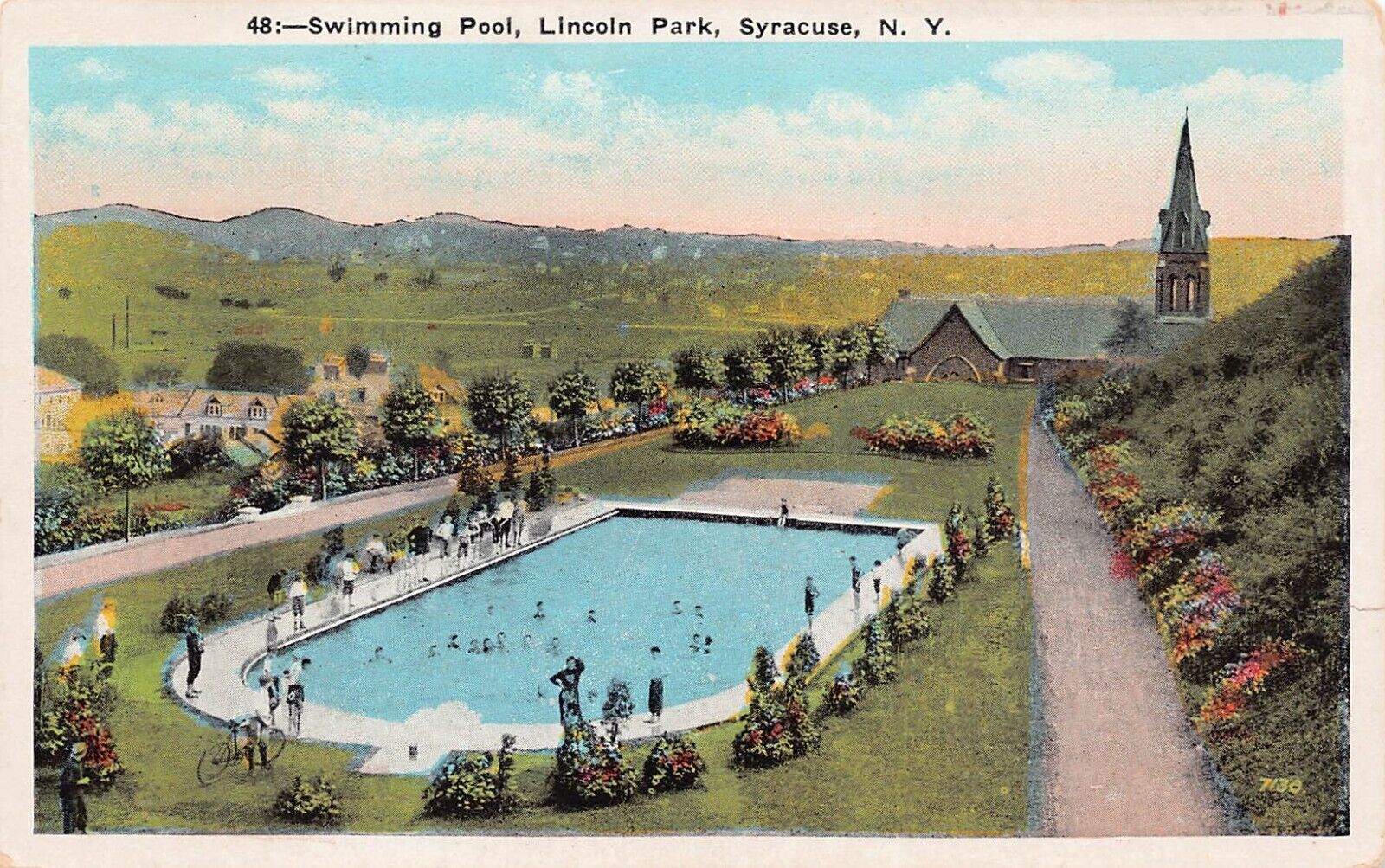 Syracuse Onondaga Valley NY Lincoln Hill Park Church Pool 1920s Vtg Postcard C29
