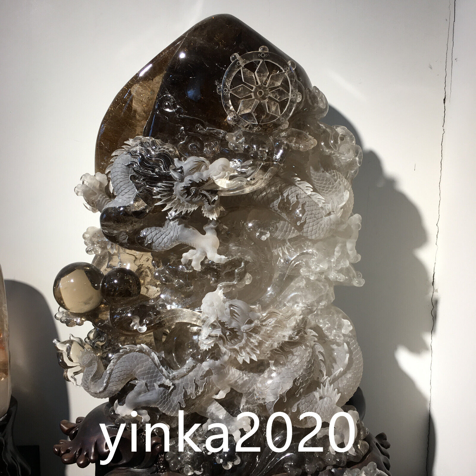 242LB Top Rare Large Natural Rutilated smoky Quartz dragon Carved Quartz crystal
