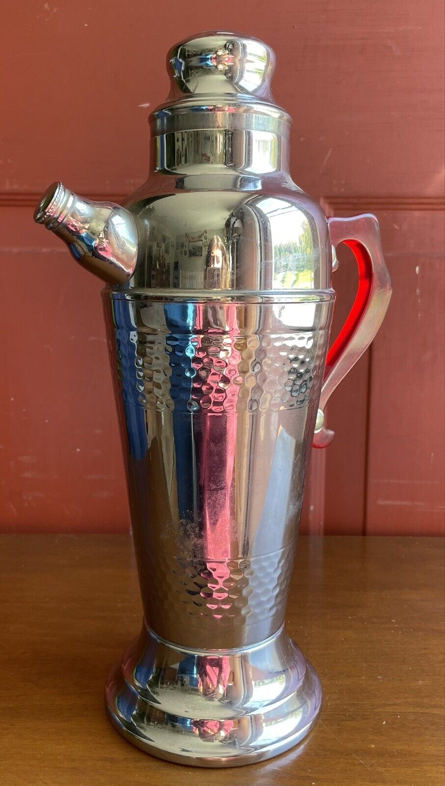 Super Cool Chic Vintage Stainless Chrome Shake Pitcher Red Handle