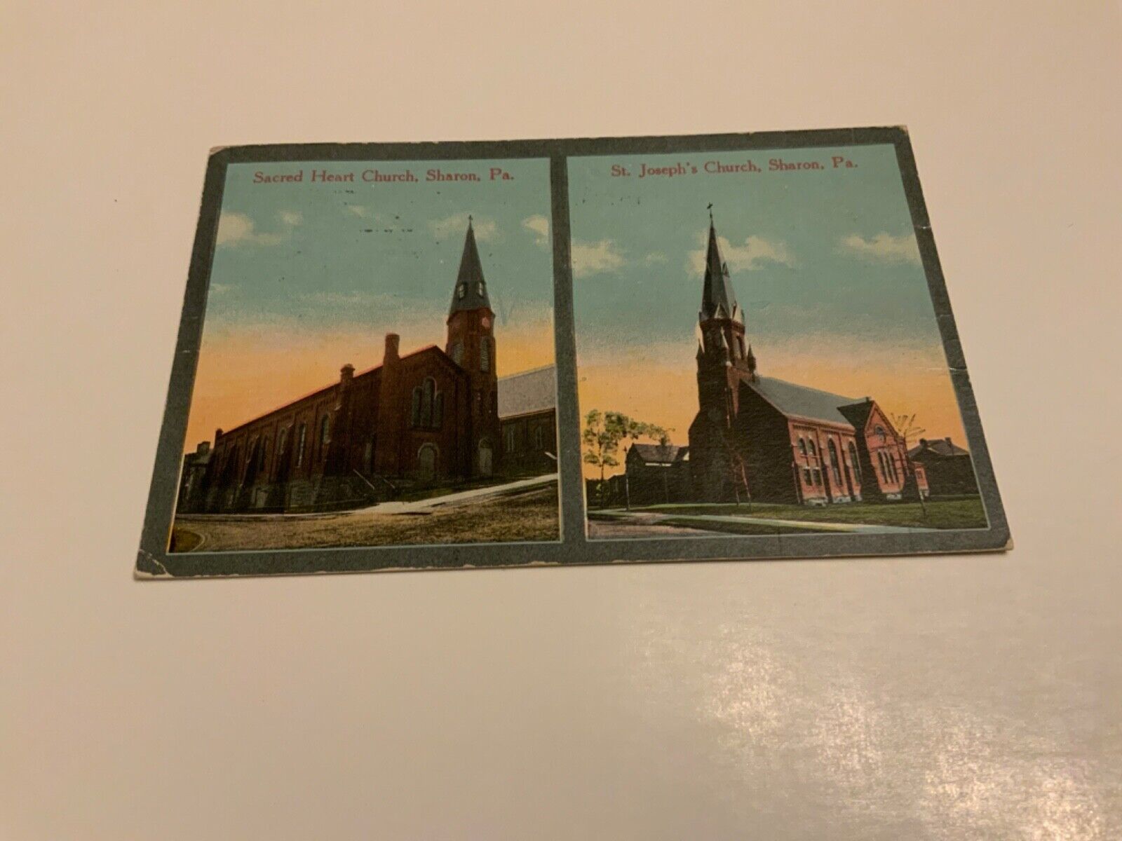 Sharon, Pa. ~ Sacred Heart and St. Joseph’s Churches - 1914 Antique Postcard