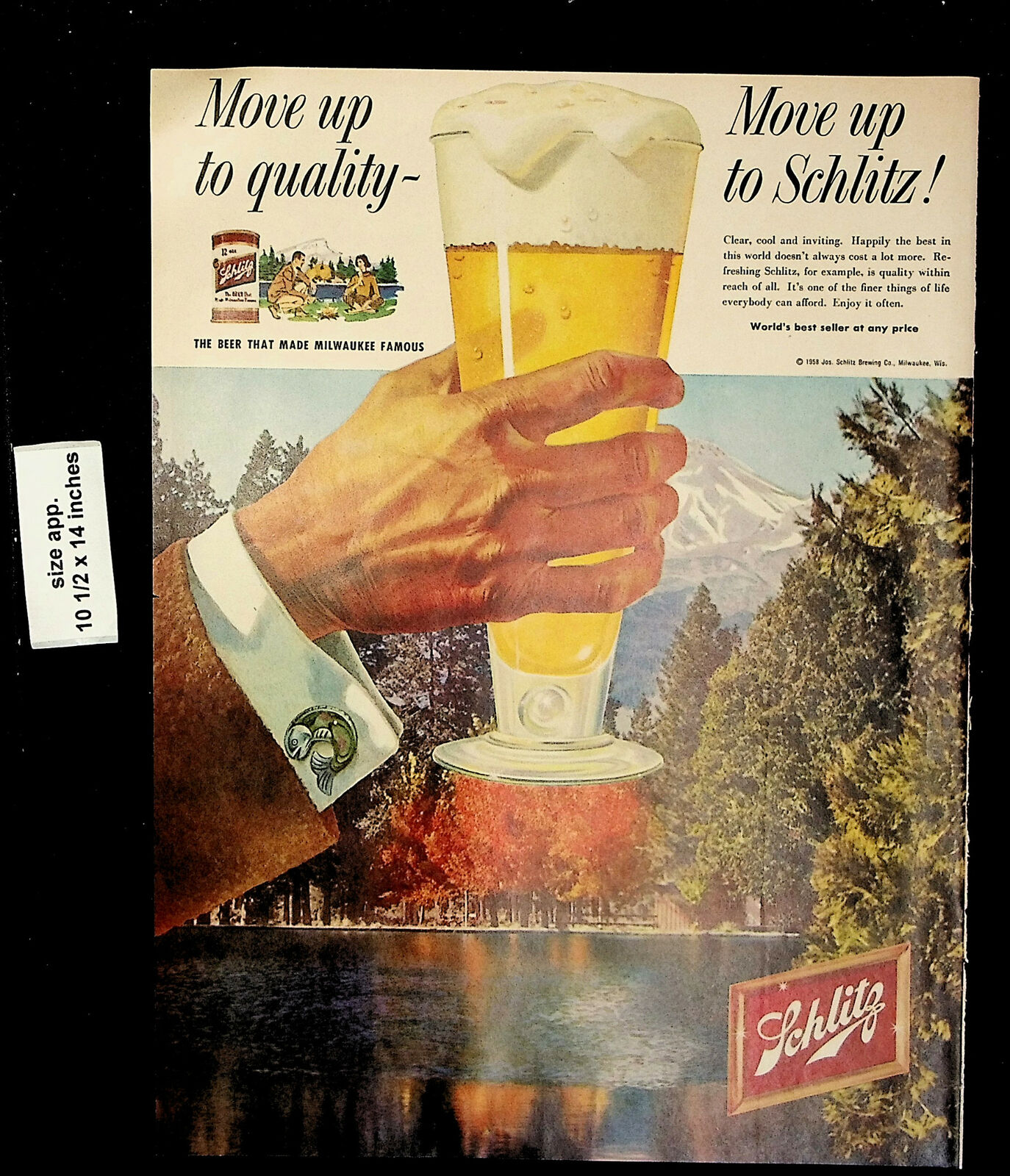 1958 Schlitz Beer Milwaukee Cool Man Lake Vintage Print Ad 24874