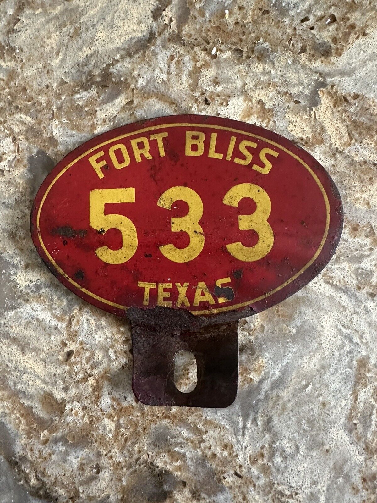 Vintage Metal Fort Bliss Texas License Plate “533”