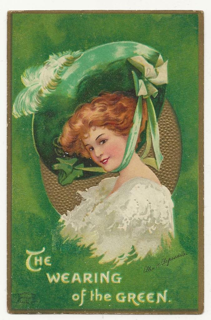 Postcard Clapsaddle St. Patrick\'s Day Beautiful Colleen 1905 Lady with Hat