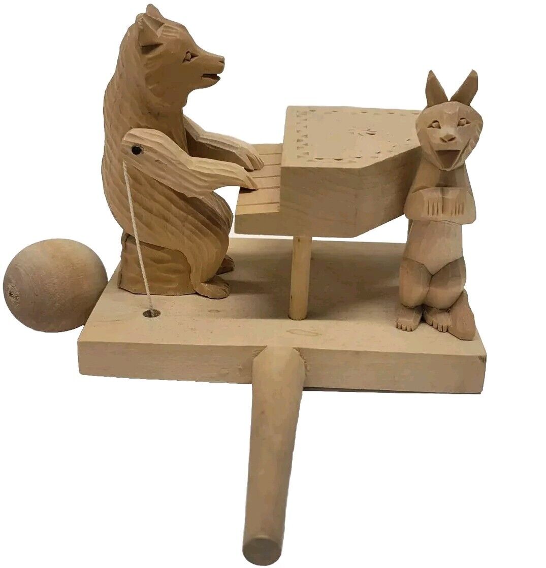 Vintage Russian Carved Wood Bear Pianist Collectible Toy Bogorodsk USSR