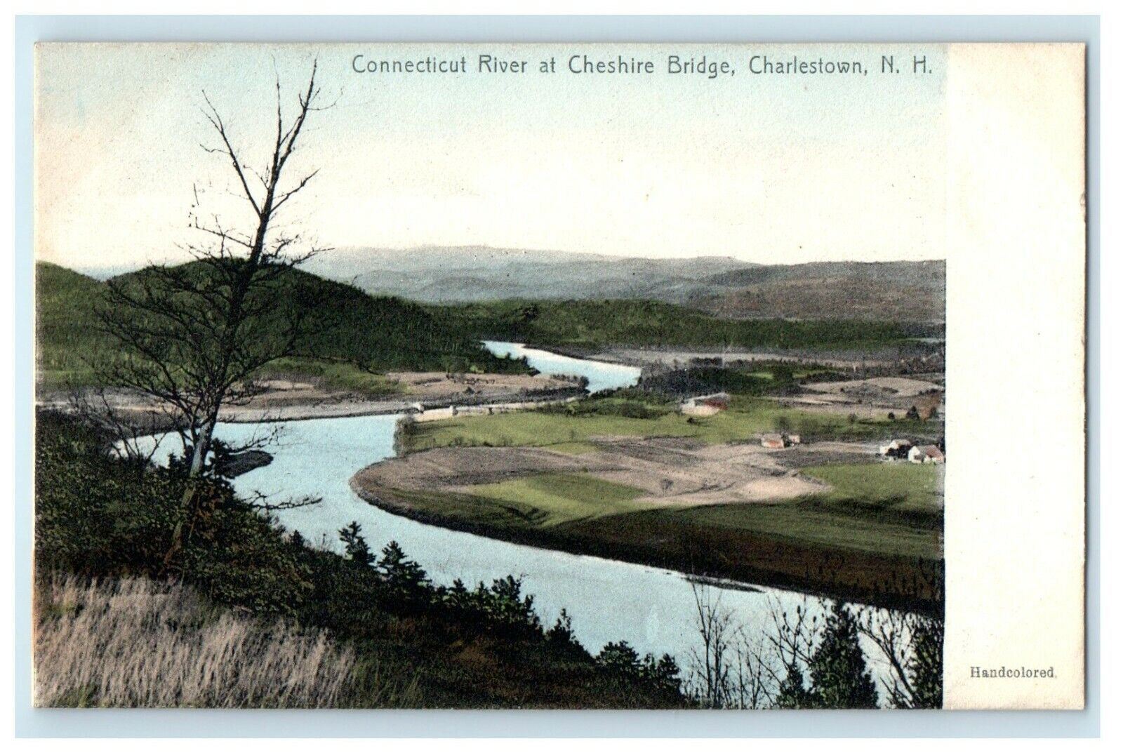 c1905 Connecticut River At Cheshire Bridge Charlestown NH Handcolored Postcard