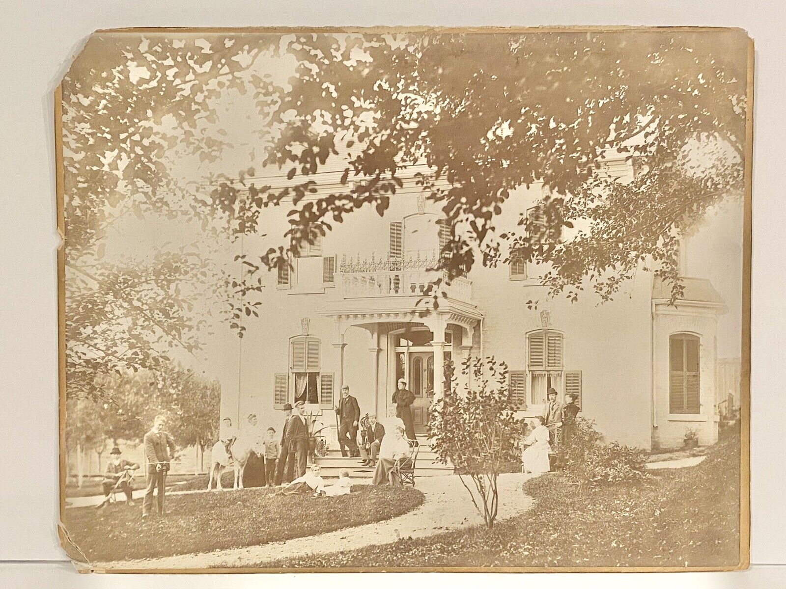 ORIGINAL 1890s Large Format Photo Of Massive Estate Having Hunting Party