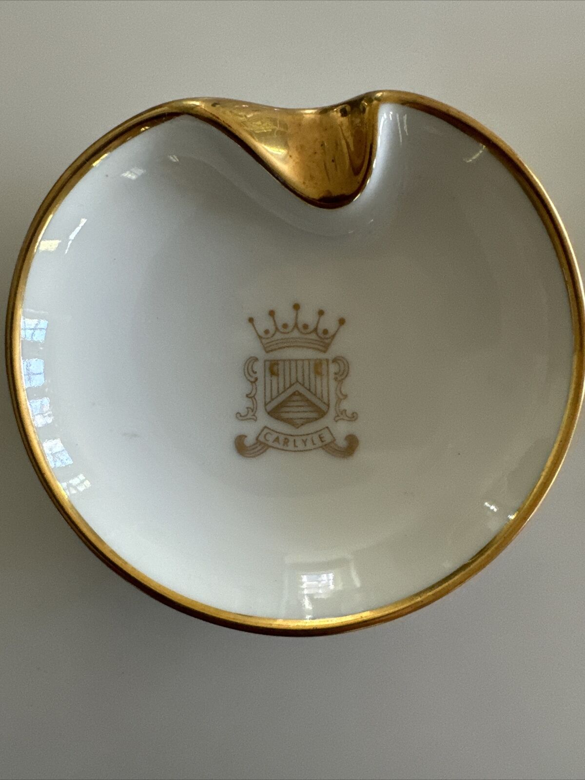 Vintage Carlyle Hotel New York white and gold ashtray