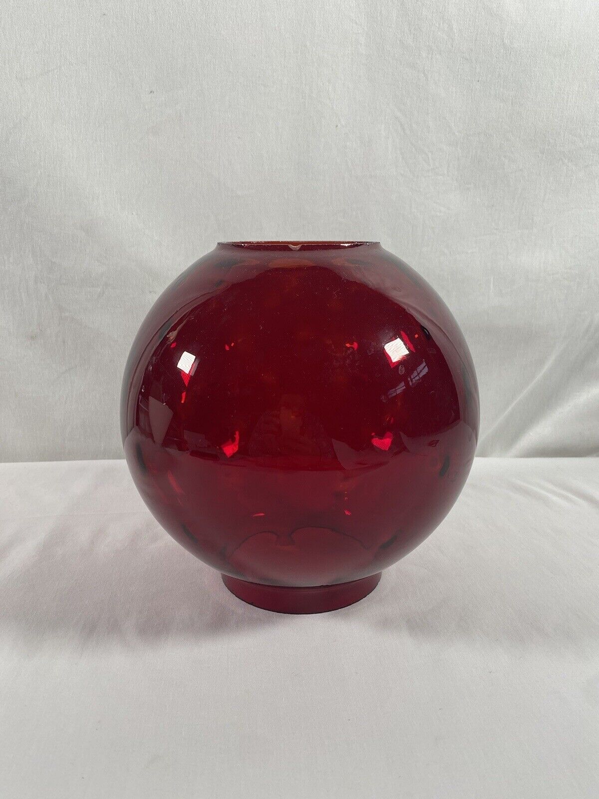 Rare Vintage Red Coin Dot Optic Glass Hurricane Parlor Lamp Globe Shade #33 READ