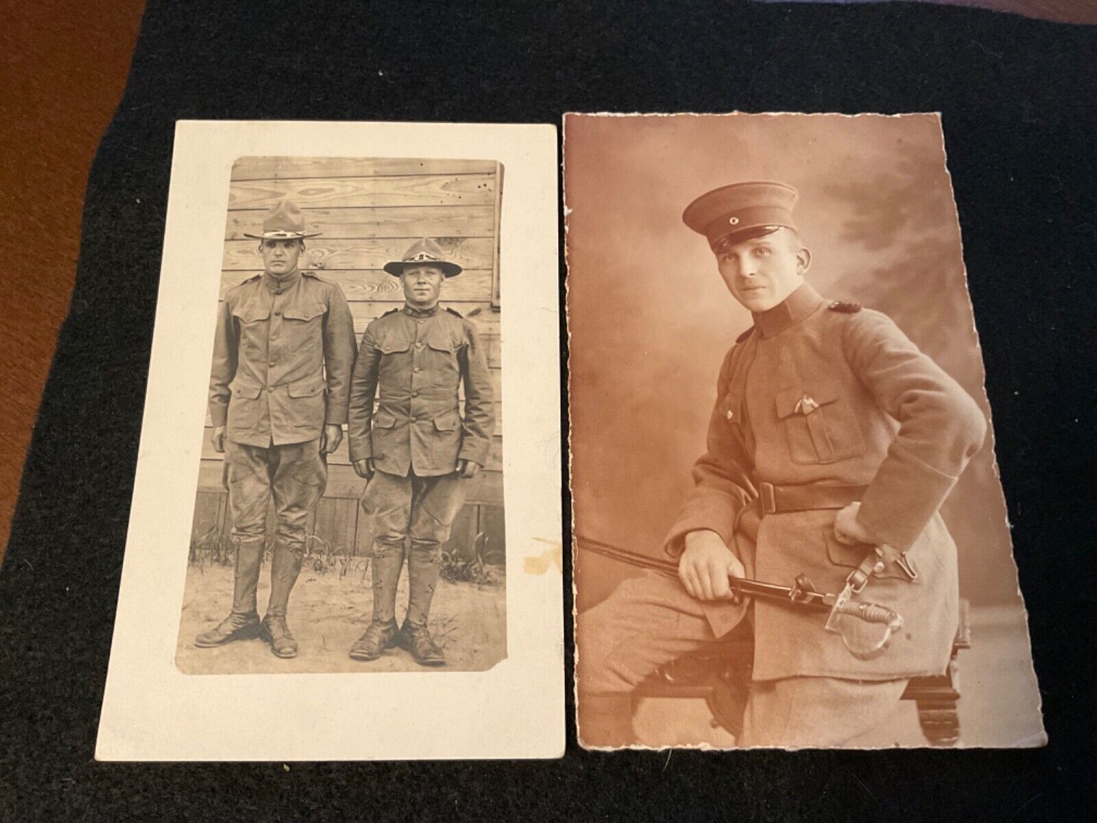 1910’s WW1 Lot of (2) Soldiers in Uniform RPPC Photo Postcard Ranger Card