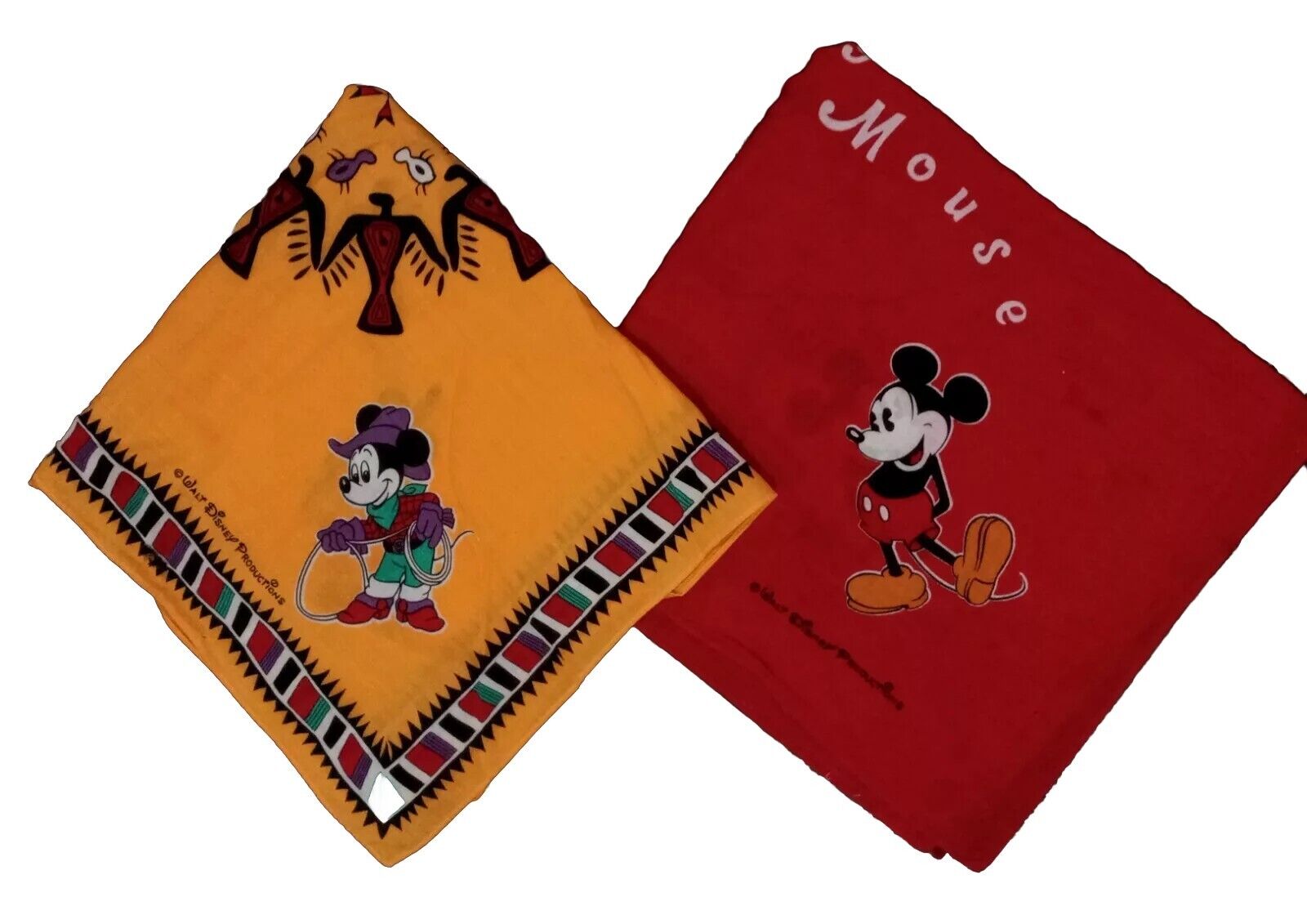 Two VINTAGE \'80s FRONTIER Disney Mickey Minnie Mouse Bandana Neckerchiefs Box 29