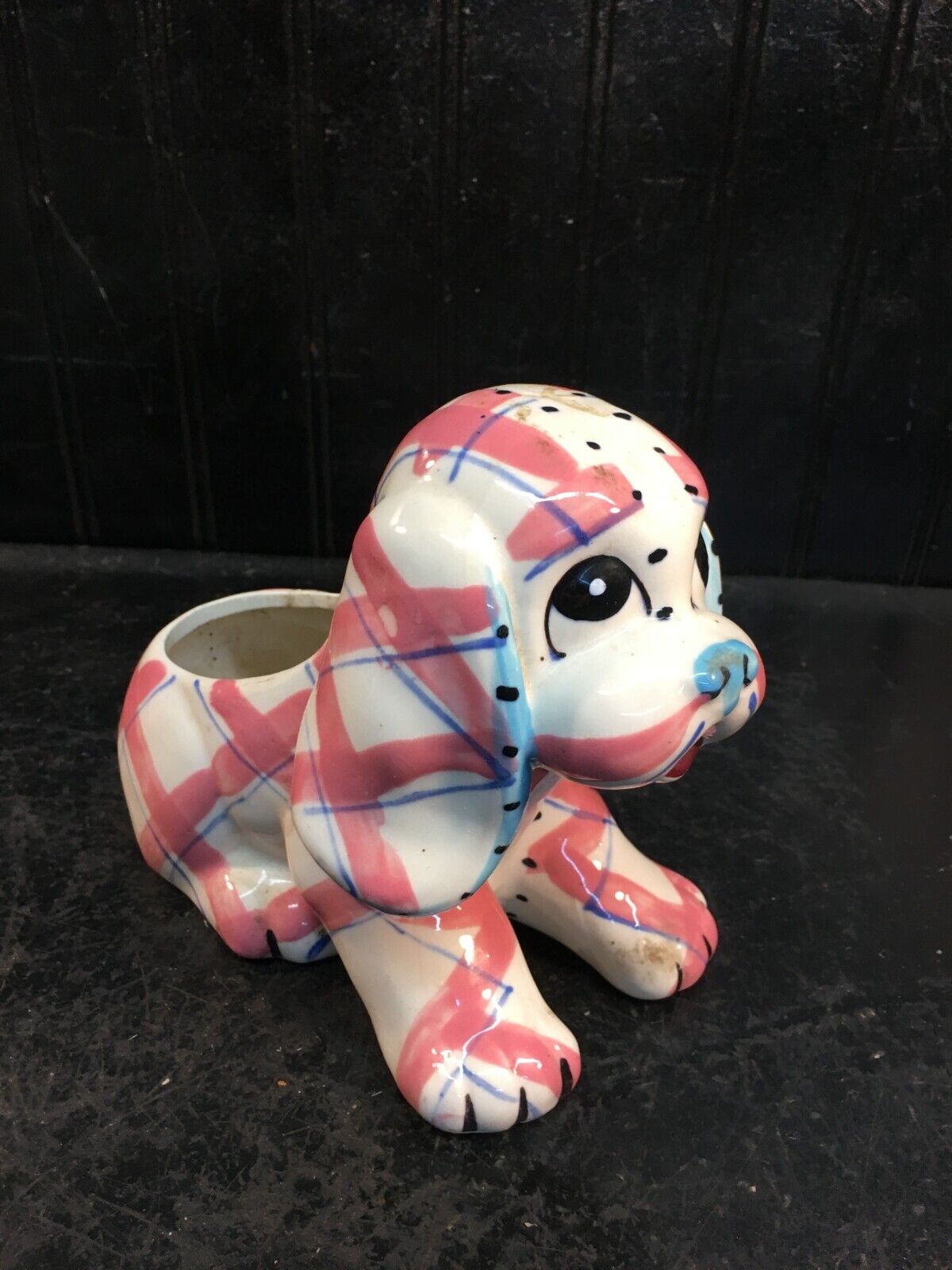 Vintage Japan Trimont Ware Ceramic Puppy Planter big eyes 7in