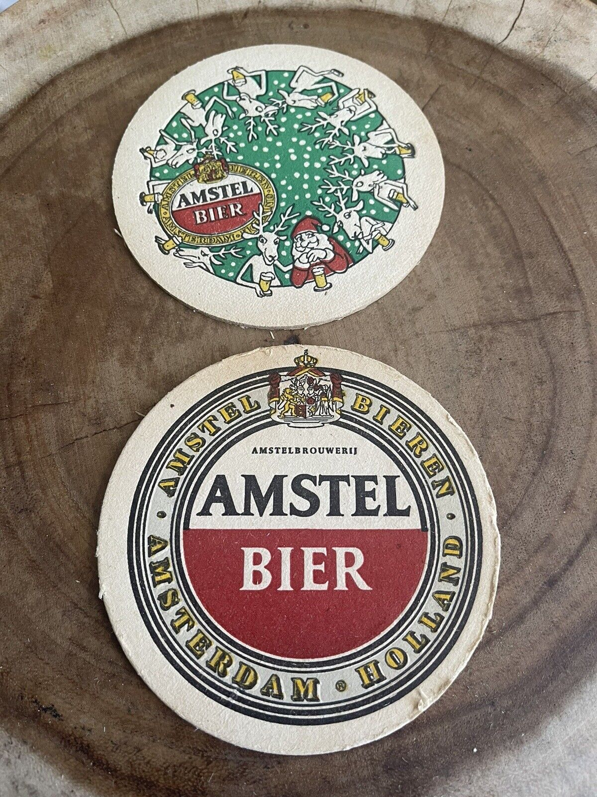 Vintage Amstel Beer Bier Coasters Amsterdam Holland Round Double Sided Lot Of 6