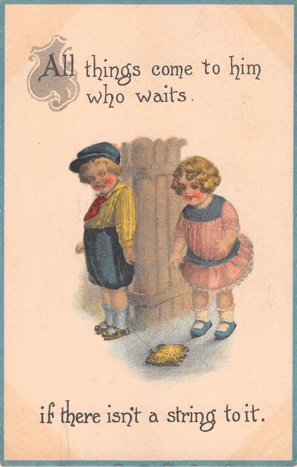 1914 Comic PC-Little Girl Follows Turtle on a String Pulled by Boy-All Things Co
