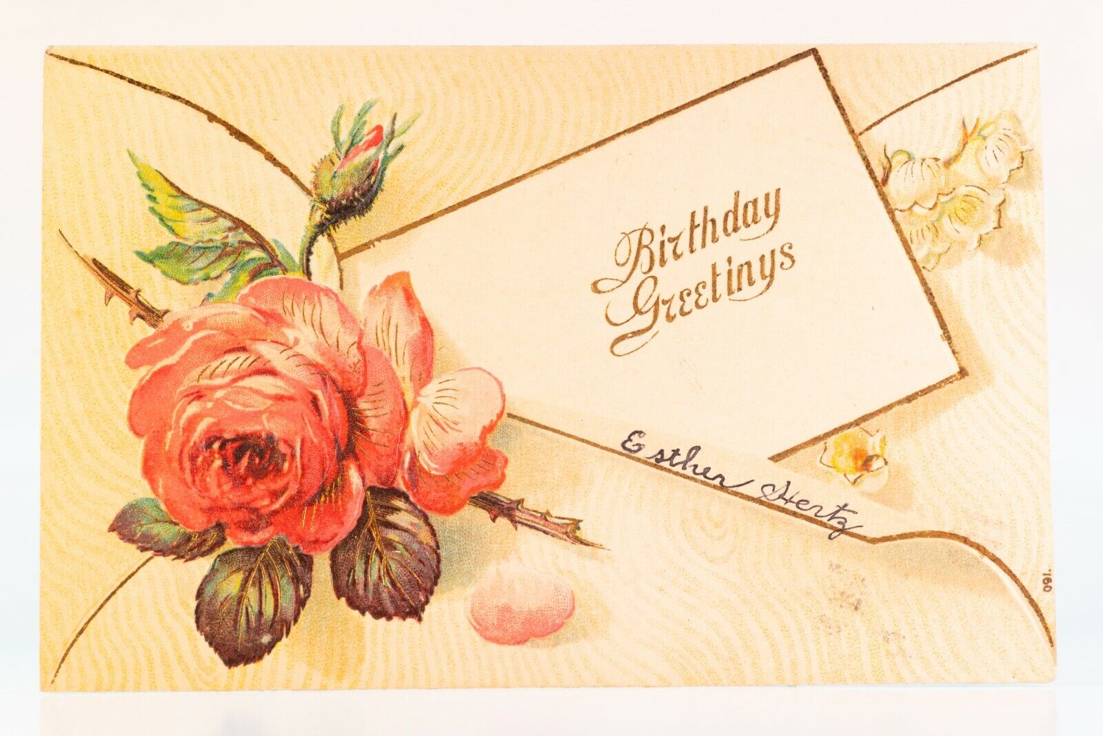 Gorgeous Antique German Embossed Chromolithograph Floral Birthday Postcard