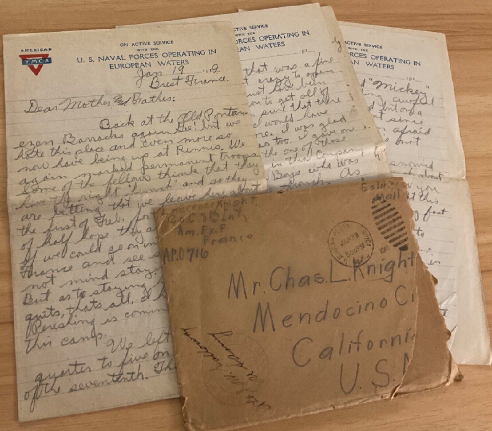 WWI AEF letter Co C 8th Inf. Guarding, hate this place, tents, rumors, Knight