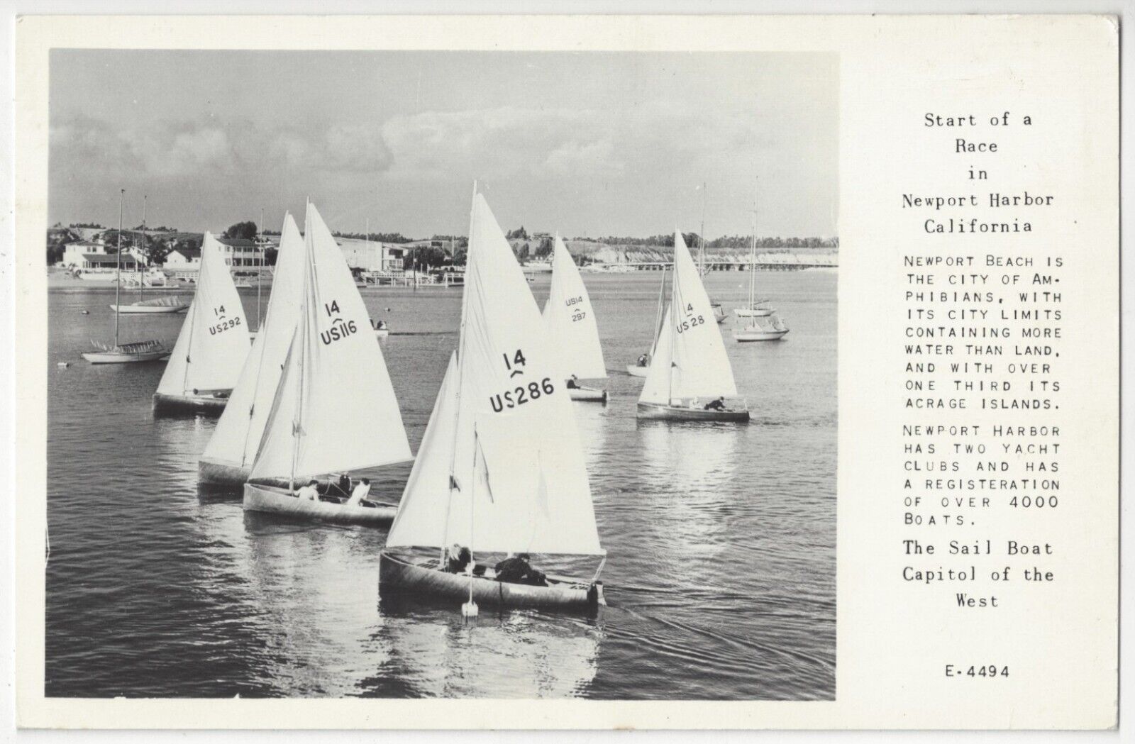 1950\'s Newport Beach, California - REAL PHOTO Sailboat Race - Orange County