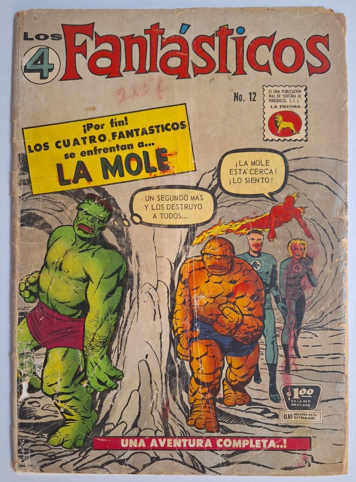 Fantastic Four #12 1st Hulk vs Thing Los 4 Fantasticos #12 La Prensa 1963 RARE