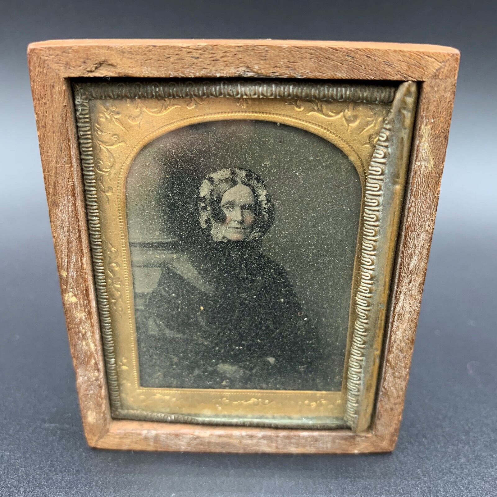 19th C. AMBROTYPE Early Image on Transparent Glass Plate w/ Black Backing 1850's