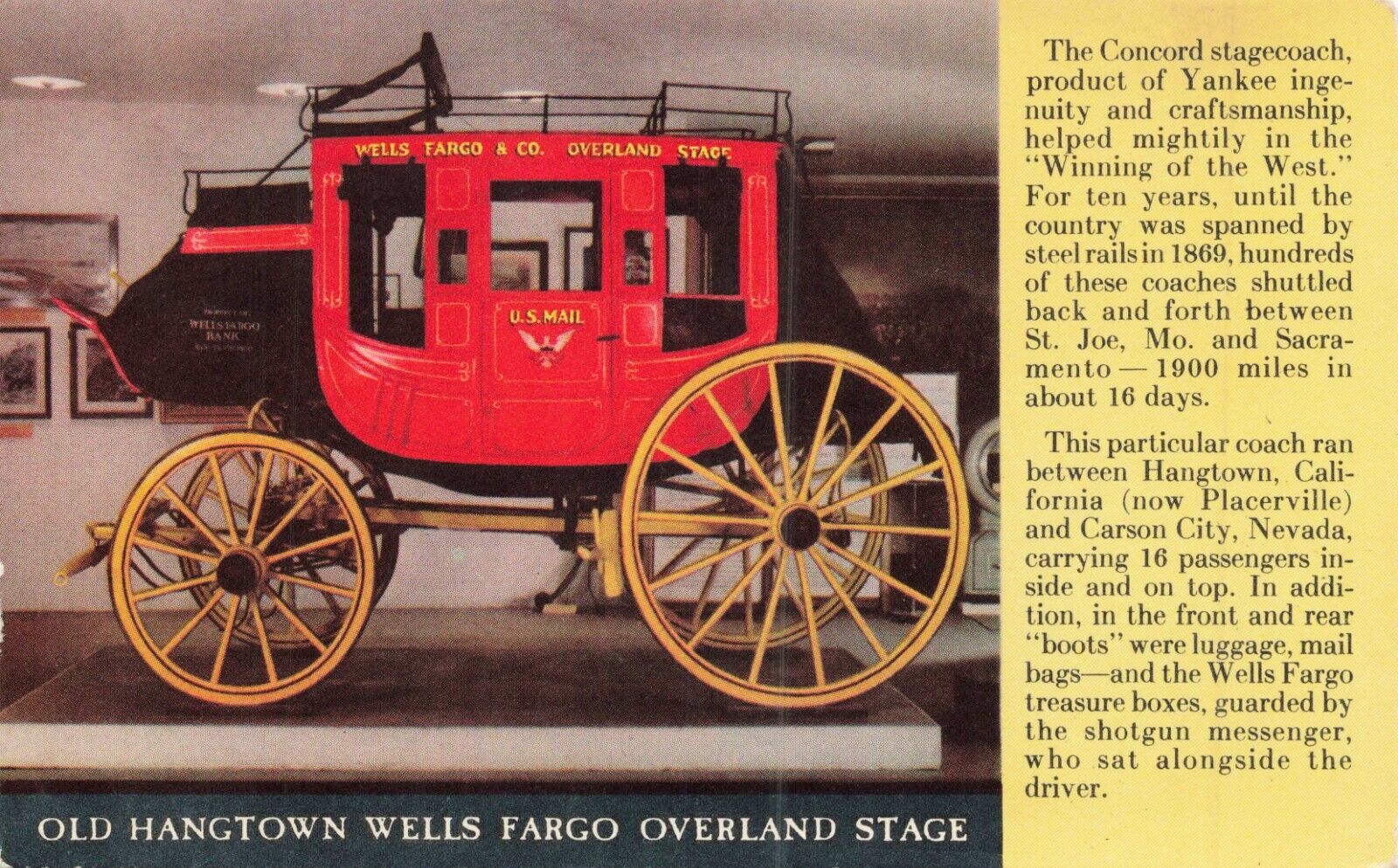 Old Harrington Wells Fargo Overland Stage Vintage Postcard
