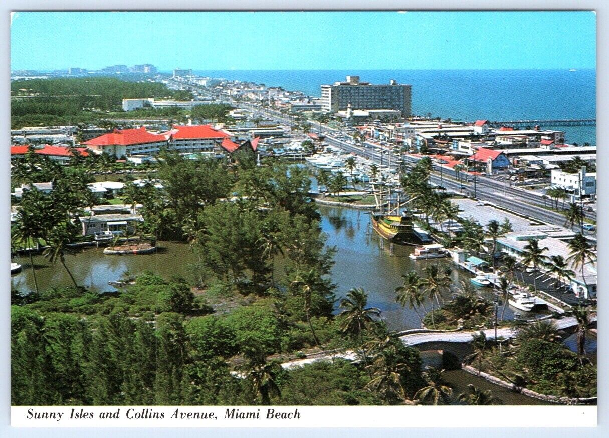 Postcard Miami Beach Florida Sunny Isles and Collins Avenue Aerial View