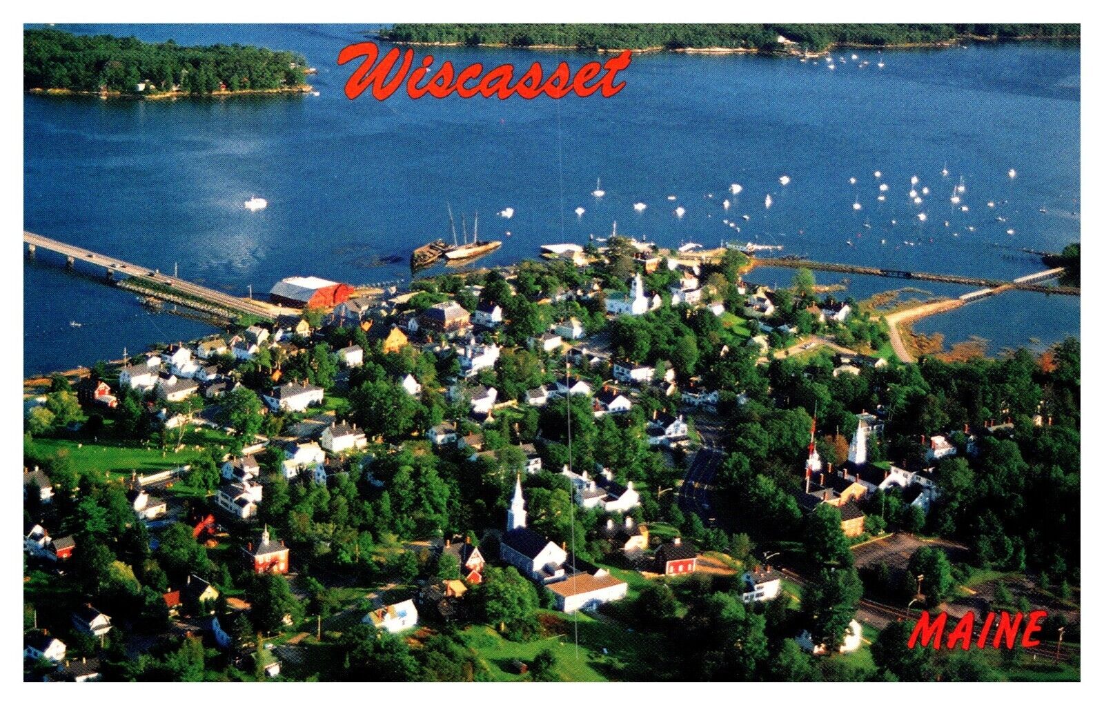 postcard aerial view of Wiscasset Maine A1706