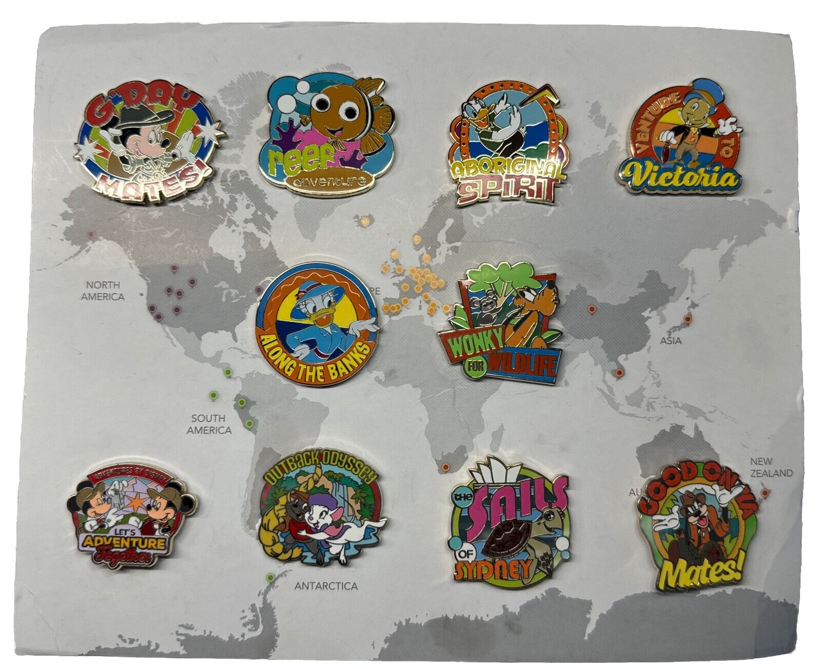 Adventures By Disney AUSTRALIA 10 Pin Set With World Map Complete Set RARE HTF