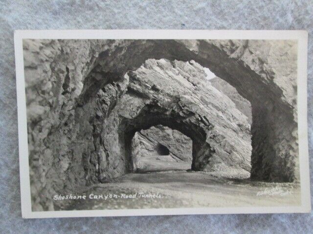 Antique Shoshone Canyon Road Tunnels, Cody, Wyoming Real Photo Postcard 1928