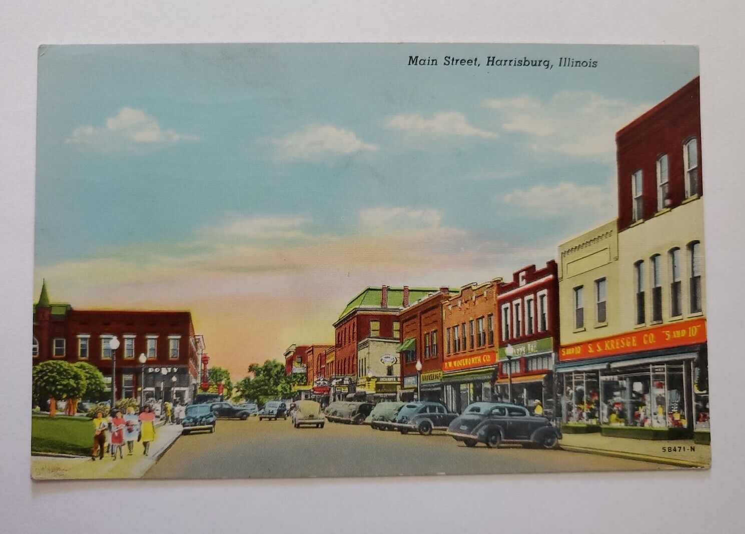 Vintage 1947 Postcard - Main Street, Harrisburg, Illinois 