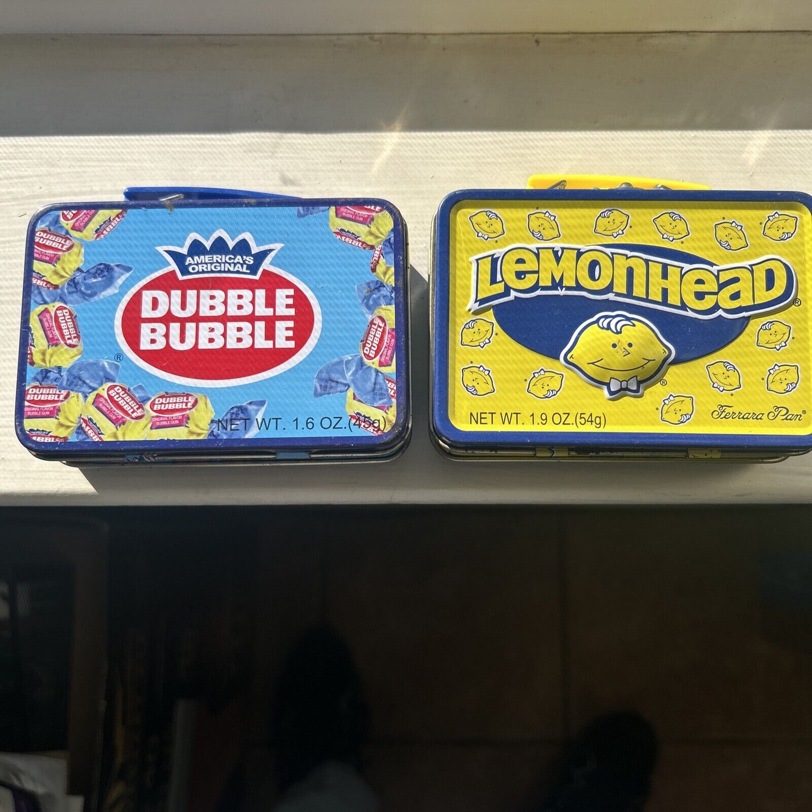 VTG Blue Mini Dubble Bubble Gum Logo Tin Metal Lunch Box/ Lemon Head 4x3x1.5”
