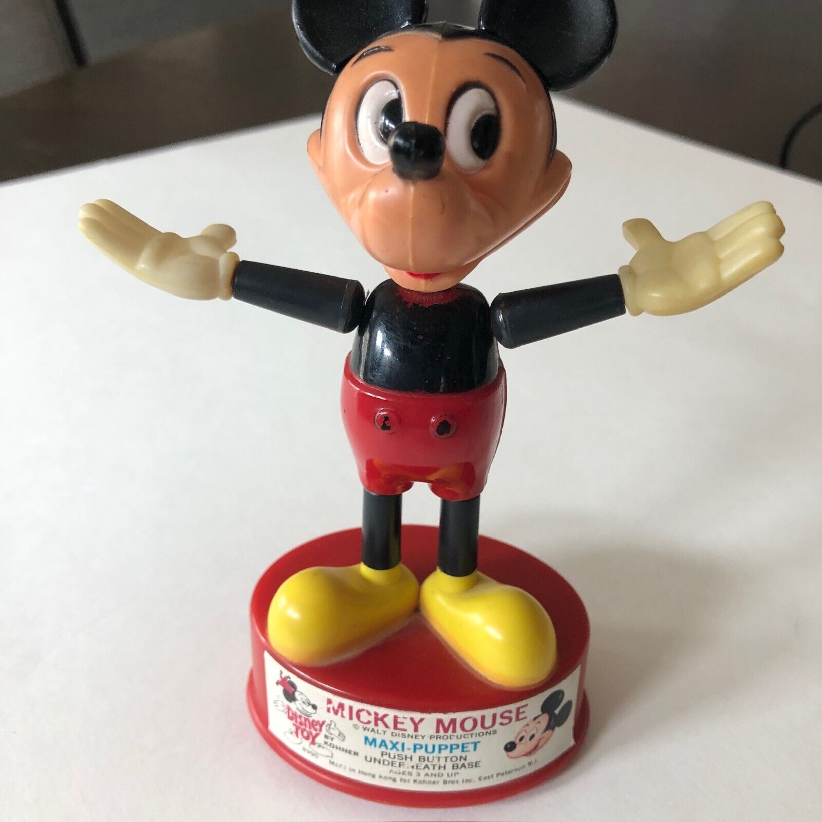 Vintage Mickey Mouse Disney 1970s Kohner Brother Push Button Maxi-Puppet Figure