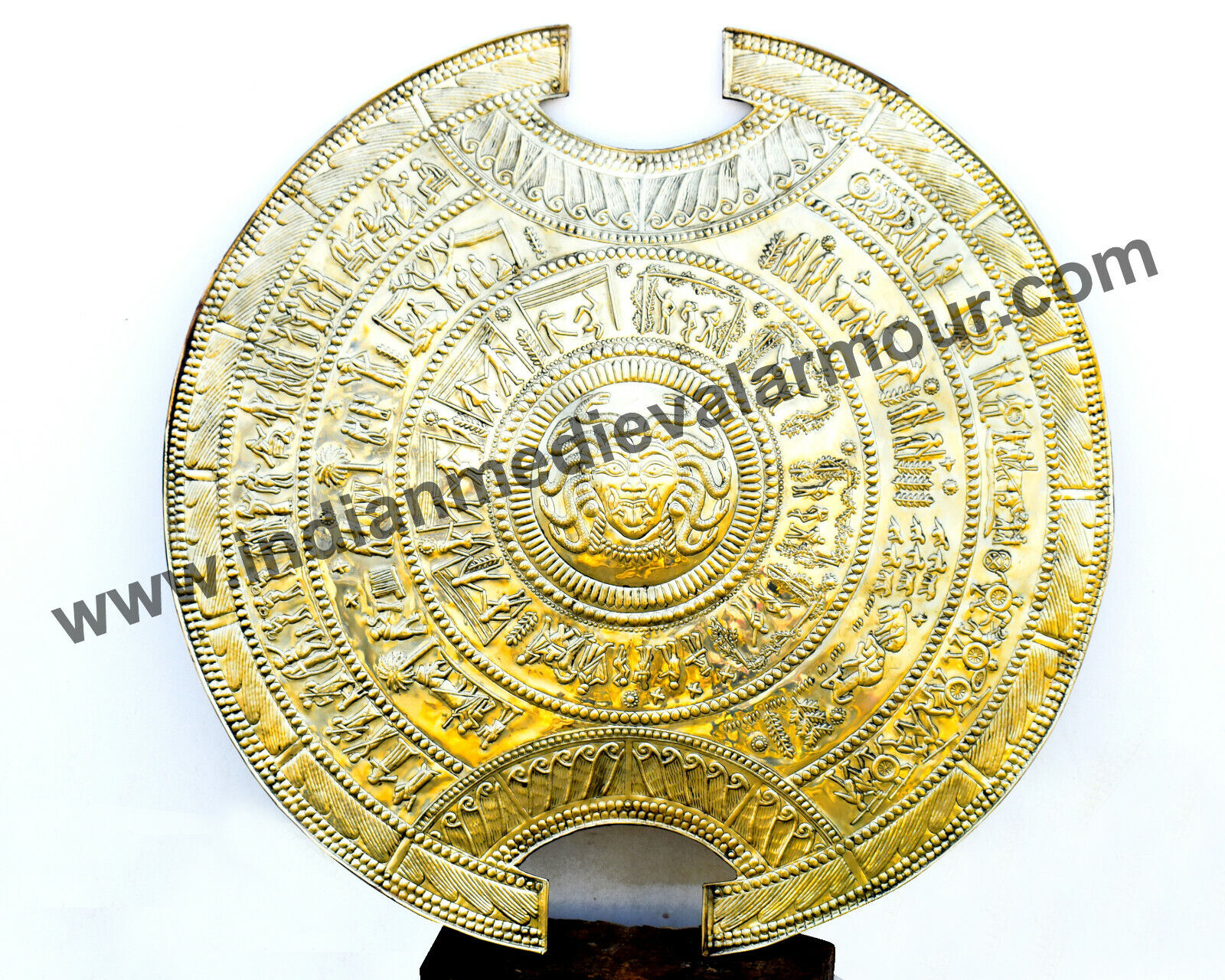 Ancient Greek Embossed Shield In Brass / Medusa Gorgon Head On Greek Shield