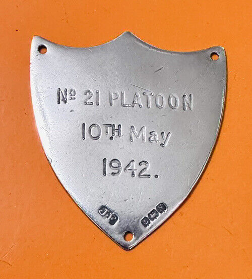 WWII No. 21 Platoon 10th May 1942 Sterling Silver Plaque by James Freeman London