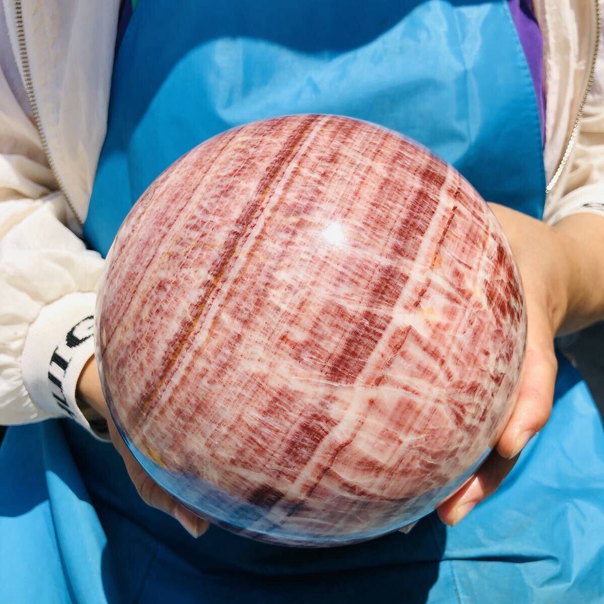 5700G  Natural Red Stripe Pork Stone Crystal Quartz Sphere Ball Reiki Heals 1058