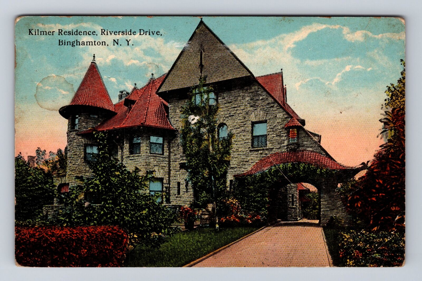 Binghamton NY-New York, Kilmer Residence, Riverside Drive Vintage c1919 Postcard